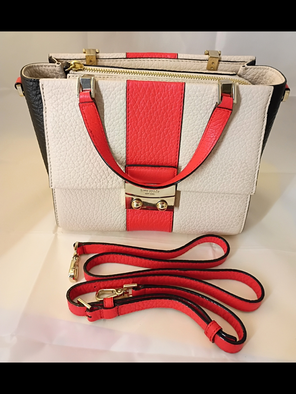Kate Spade White and Red Leather Top-Handle Satchel